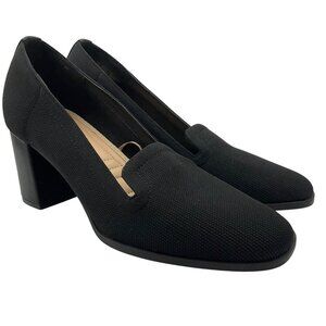 Adrienne Vittadini 9 Britanny Black Heeled Knit Loafers Minimalist Old Money